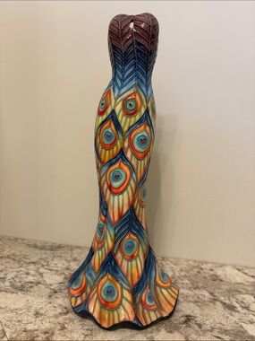 Hand-Painted Peacock Feather Ceramic Vase - Multicolor